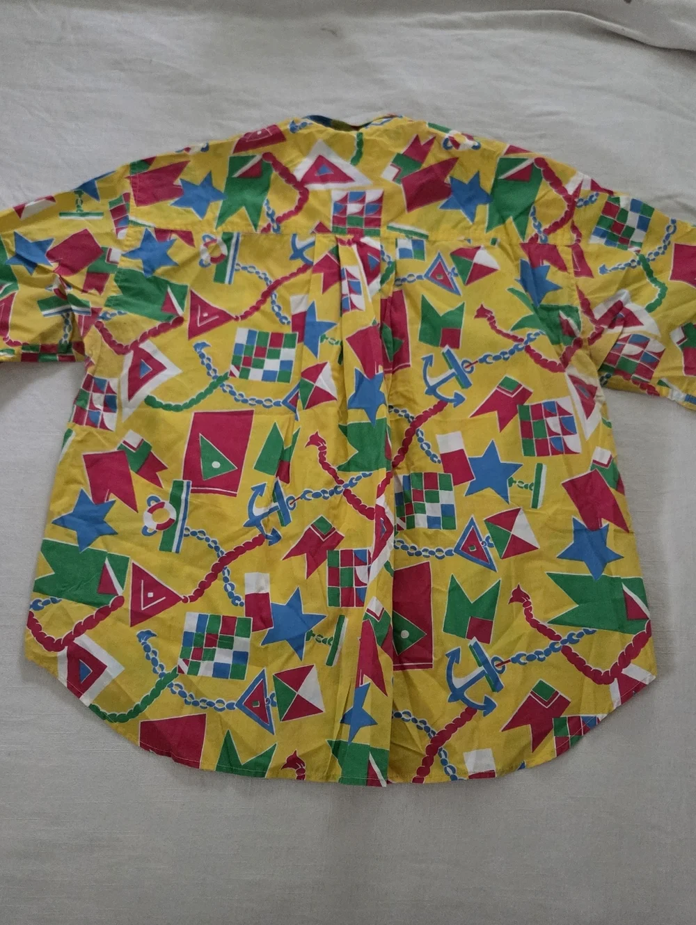 Vintage Yellow Nautical Geometric Print Short-Sleeve Shirt Womens 14 Large XL - Picture 9 of 9